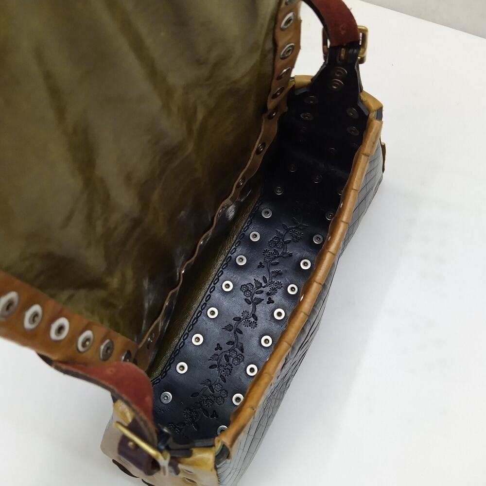 Bella Dolci Gray Leather Crocodile Embossed Studded Flap Closure Shoulder Bag - Picture 9 of 10